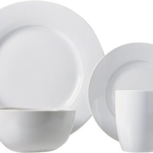 16-Piece Porcelain Kitchen Dinnerware Set with Plates, Bowls and Mugs, Service for 4 - White