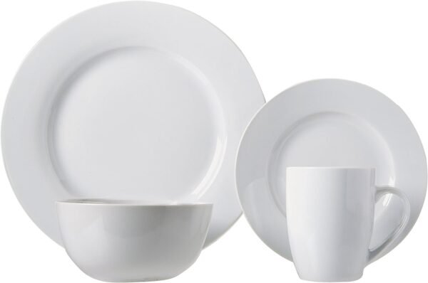 16-Piece Porcelain Kitchen Dinnerware Set with Plates, Bowls and Mugs, Service for 4 - White
