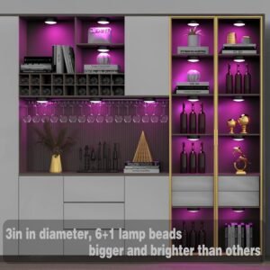 Puck Lights with Remote, 6 Pack LED Under Cabinet Lighting Dimmable Push Lights Battery Operated Under Counter Tap Lights for Kitchen, Multicolor Transformation Stick On Lights, Shiny Black