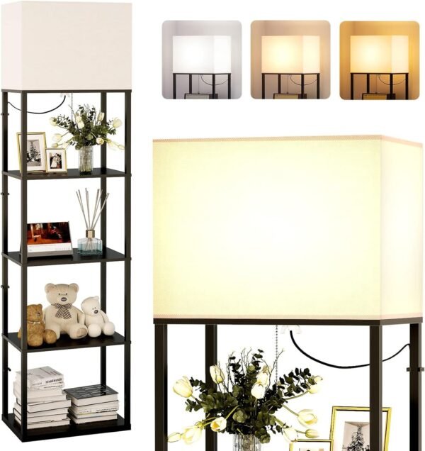 71kJkxBYIWL._AC_SL1500.jpg Floor Lamp with Shelves, 4-Tier Modern Shelf Floor Lamp with 3CCT LED Bulb, Display Lamp for Living Room, Bedroom and Office - Black