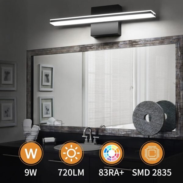 71kY0NQPYsL._AC_SL1500.jpg 9W Bathroom Vanity Light Fixture Matte Black Wall Light Fixture Over Mirror Cold White 5000K Bathroom Light Fixture 16" 40cm Washroom Light for Bedroom Living Room Art Display Dressing Table