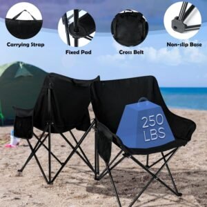 71l1_7vPLZL._AC_SL1500.jpg Camping Chair for Adults, Compact Folding Portable Chairs Set with Side Pockets for Outdoors Fishing, Hiking, Backpacking, Picnic, Beach, Travel, Supports to 250lbs, & Storage Bags (Black)
