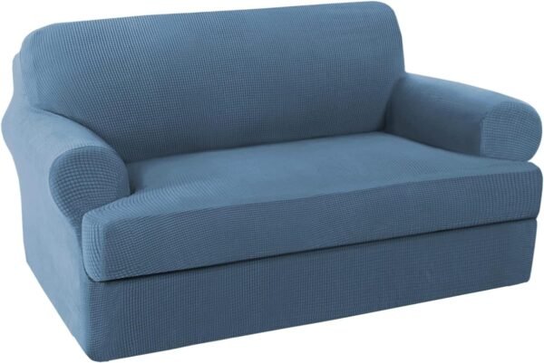 H.VERSAILTEX High Stretch Jacquard 2 Pieces Sofa Cover Couch Cover Furniture Sofa Slip Covers for Living Room, Polyester Spandex Jacquard Fabric Suit for T Cushion/Box Cushion (Sofa 72"-88", Navy)