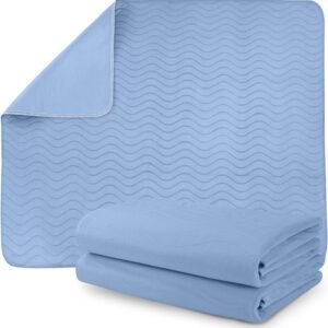 Waterproof Incontinence Bed Pads 34 x 52 Inches (Pack of 4, Blue), Washable and Reusable Underpads for Adults, Elderly and Pets, Absorbent Protective Pads