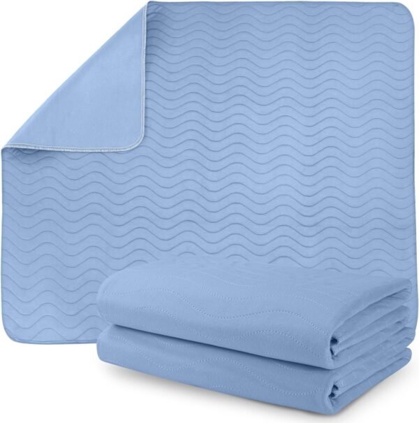 Waterproof Incontinence Bed Pads 34 x 52 Inches (Pack of 4, Blue), Washable and Reusable Underpads for Adults, Elderly and Pets, Absorbent Protective Pads