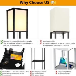 3-in-1 Shelf Floor Lamp with 1 USB&Type C&1 AC Outlet, 3-Tiered LED Shelf Lamp, Shelf & Storage Floor Lamp Combination Modern Standing Light