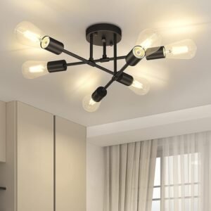 71lHWvnCB8L._AC_SL1500.jpg Modern Semi Flush Mount Ceiling Light, 6-Lights Black Sputnik Chandelier for Bedroom Lighting, Industrial Kitchen Light Fixture Ceiling Mount for Dining Room Hallway Living Room, UL Listed