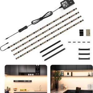 71lIOgEvSeL._AC_SL1500.jpg LED Cabinet Lights, 4 PCS 20inch LED Strip Lights Kit, Under Counter Lighting for Kitchen, Under Desk, Shelf, Display Case,Furniture, 120 LEDs, 1200 Lumen, 4000K Natural White