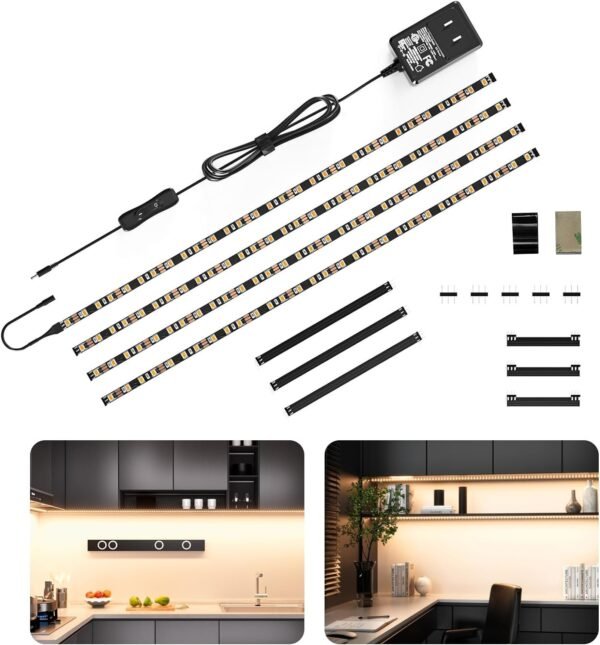 71lIOgEvSeL._AC_SL1500.jpg LED Cabinet Lights, 4 PCS 20inch LED Strip Lights Kit, Under Counter Lighting for Kitchen, Under Desk, Shelf, Display Case,Furniture, 120 LEDs, 1200 Lumen, 4000K Natural White