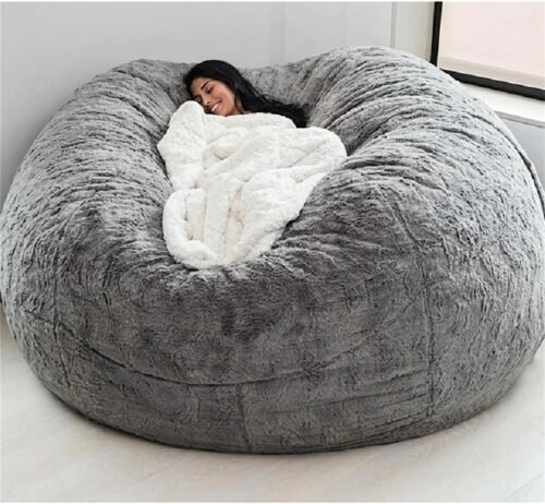 71lgUtKUTsL._AC_SL1500.jpg Giant Fur Bean Bag Chair Cover for Kids Adults, (No Filler) Living Room Furniture Big Round Soft Fluffy Faux Fur Beanbag Lazy Sofa Bed Cover (Light Grey, 5FT)
