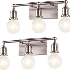 3-Light Vanity Light Fixture, Industrial Black Wall Sconce Lighting Fixture, Farmhouse Vanity Wall Lights Over Mirror, E26 Base Indoor Wall Lamp for Bathroom (Bulb Not Included)