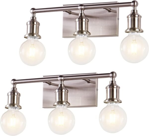 3-Light Vanity Light Fixture, Industrial Black Wall Sconce Lighting Fixture, Farmhouse Vanity Wall Lights Over Mirror, E26 Base Indoor Wall Lamp for Bathroom (Bulb Not Included)