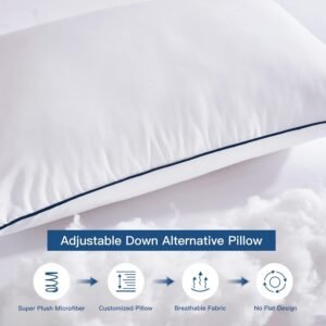 Pillows Standard Size Set of 2,Adjustable Microfiber Standard Pillows with Hollow Fiber,Hotel Quailty Bed Pillows for Sleeping 2 Pack for Side Sleeper