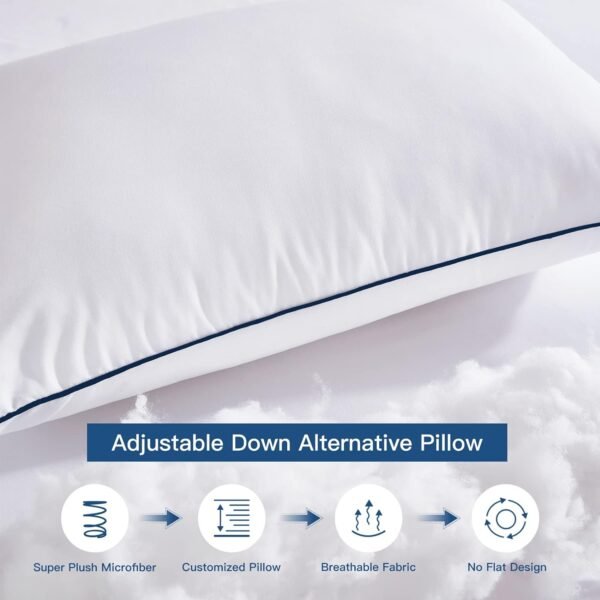 Pillows Standard Size Set of 2,Adjustable Microfiber Standard Pillows with Hollow Fiber,Hotel Quailty Bed Pillows for Sleeping 2 Pack for Side Sleeper