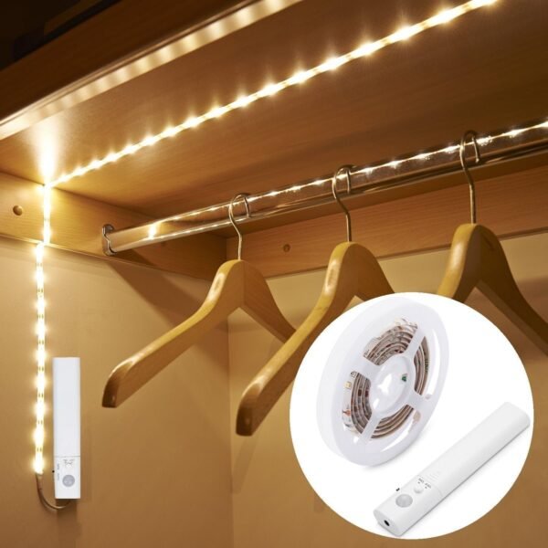 9.8ft Under Cabinet Lighting Motion Sensor Activated Led Strip Closet Lights Battery Powered Basement Trunk Counter Bed Stair Light Auto On Off for Bedroom Kitchen Indoor Nature White 4000K