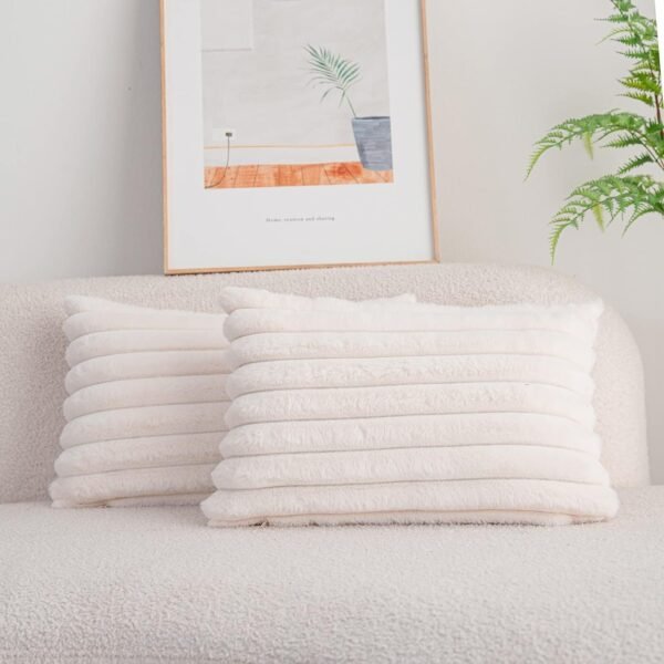 Pack of 2,Double-Sided Faux Fur Plush Decorative Throw Pillow Covers Fuzzy Striped Soft Pillowcase Cushion Covers for Sofa Couch Bedroom White 24x24 inch