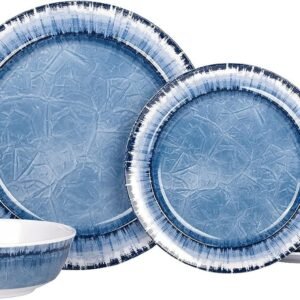 Melamine Dinnerware Set of 12 Pcs Dinner Dishes Set for Indoor and Outdoor Use, Dishwasher Safe, Lightweight Unbreakable, BPA Free, Light Blue