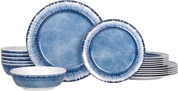 Melamine Dinnerware Set of 12 Pcs Dinner Dishes Set for Indoor and Outdoor Use, Dishwasher Safe, Lightweight Unbreakable, BPA Free, Light Blue