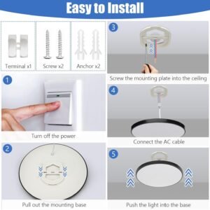 24W Led Ceiling Light, 12 Inch Flush Mount Ceiling Light, 6500K Super Bright Light Fixture with 3000 Lumens for Bedroom, Living Room, Hallway, Dining Room, Study Room(White)