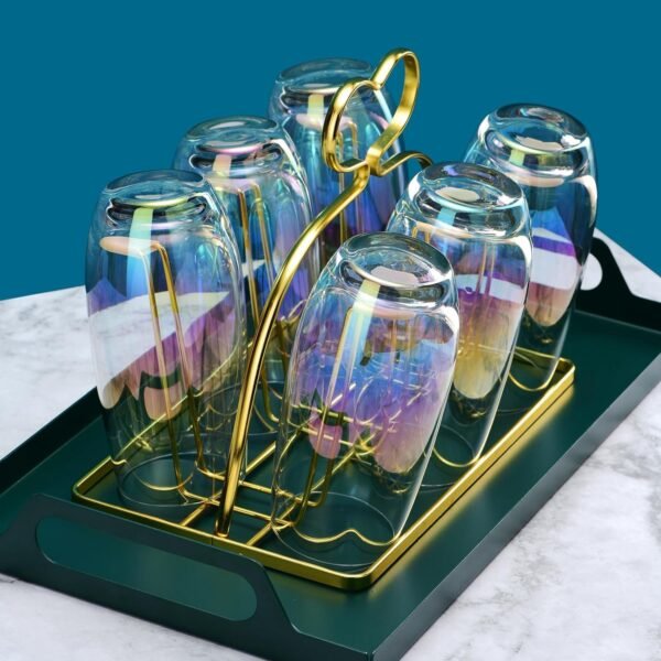 Iridescent Drinking Glasses Set of 6 - Crystal Highball Water Glasses - Glass Cups for Water, Juice, Beverage, Mojito-15 Oz