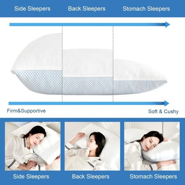 Cooling Shredded Memory Foam Pillow - 2 Packs Cooling Bed Pillow Adjustable Loft for Side Back & Stomach Sleepers Washable Removable Cover with Extra Bag of Fill