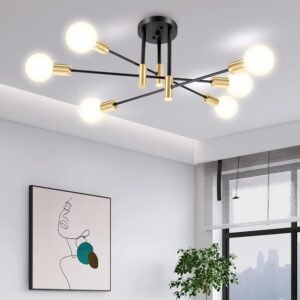 Modern Sputnik Chandelier, 6-Light Black Gold Ceiling Light Fixture, Industrial Sputnik Lights Fixture for Bedroom, Living Room, Dining Room, Kitchen, Hallway, E26 Base, Bulbs Not Included