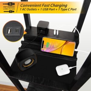 3-in-1 Shelf Floor Lamp with 1 USB&Type C&1 AC Outlet, 3-Tiered LED Shelf Lamp, Shelf & Storage Floor Lamp Combination Modern Standing Light