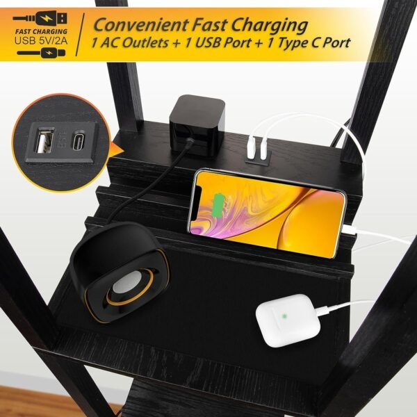 3-in-1 Shelf Floor Lamp with 1 USB&Type C&1 AC Outlet, 3-Tiered LED Shelf Lamp, Shelf & Storage Floor Lamp Combination Modern Standing Light