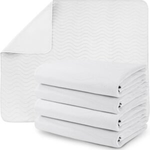 Waterproof Incontinence Bed Pads 34 x 52 Inches (Pack of 4, Blue), Washable and Reusable Underpads for Adults, Elderly and Pets, Absorbent Protective Pads