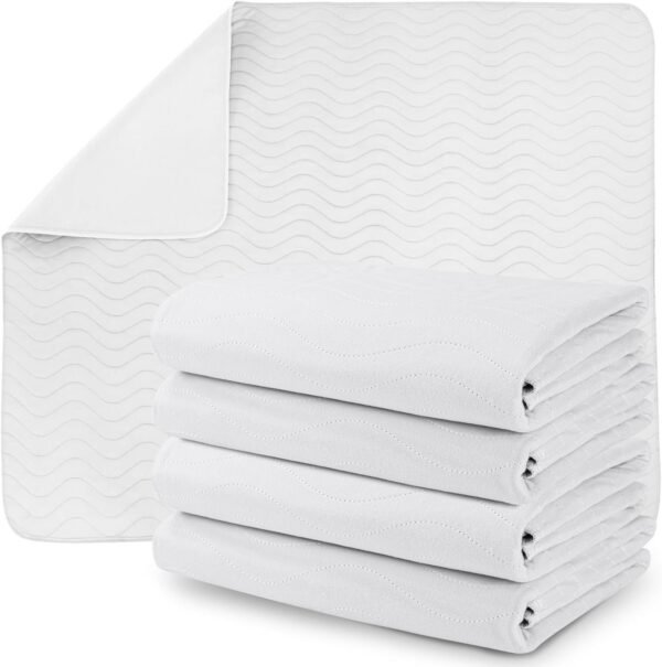 Waterproof Incontinence Bed Pads 34 x 52 Inches (Pack of 4, Blue), Washable and Reusable Underpads for Adults, Elderly and Pets, Absorbent Protective Pads