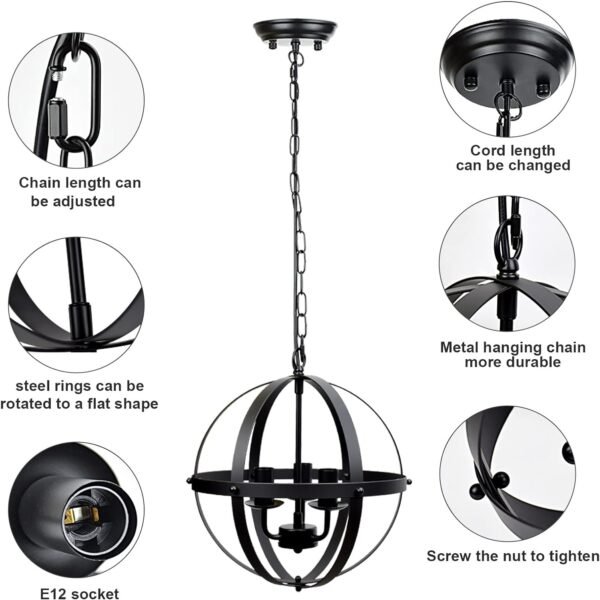 71oRAwgQa0L._AC_SL1500.jpg Vintage Pendant Hanging Light Fixtures, Flush Mount Ceiling Chandelier Lamp with Metal Spherical Shade for Kitchen, Dining Room, Living Room, Hallway, Entryway 3-Light, E12 Base-Matte Black