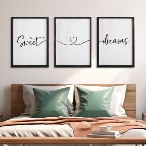 Sweet Dreams Wall Decor Above Bed 16''×12'' Set of 3 Farmhouse Bedroom Decor Wood Guest Room Decor Framed Wall Art (black frame)