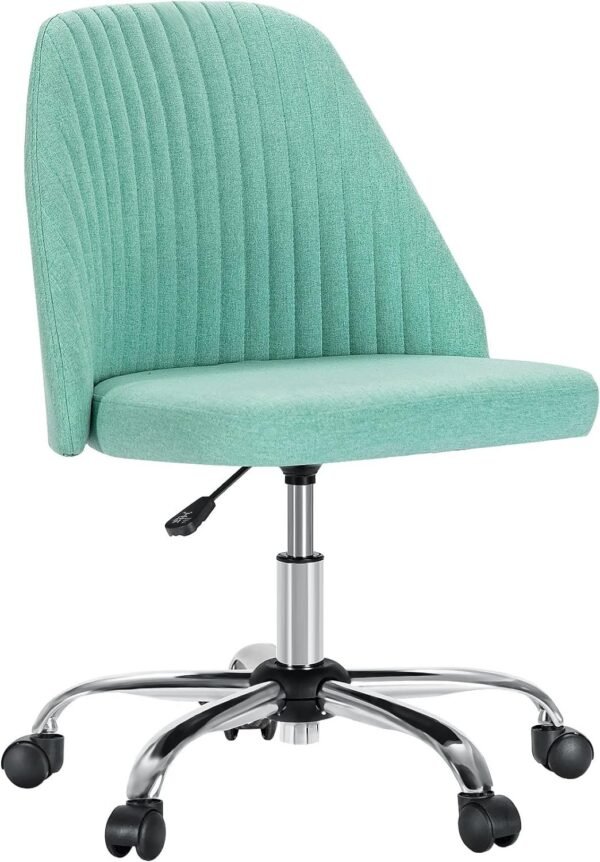 Armless Office Chair Cute Desk Chair, Modern Fabric Home Office Desk Chairs with Wheels Adjustable Swivel Task Computer Vanity Chair for Small Spaces