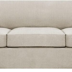 H.VERSAILTEX 3 Piece Stretch Sofa Covers for 2 Cushion Sofa Couch Covers for Living Room Furniture Cover (Base Cover Plus 2 Seat Cushion Covers) Thicker Jacquard Fabric(Large Sofa, Grey)