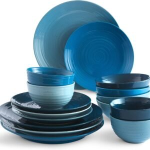 Siterra Artist's Blend 16-Piece Stoneware Dinnerware Set with Round Plates and Bowls, Muticolor