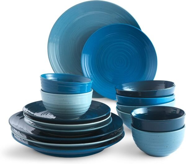 Siterra Artist's Blend 16-Piece Stoneware Dinnerware Set with Round Plates and Bowls, Muticolor