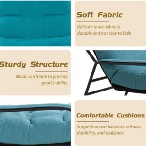 Modern Cotton Fabric Lazy Chair, Accent Contemporary Lounge Chair, Single Steel Frame Leisure Chair with Armrests,Thick Padded Back,(Blue)