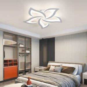 Dimmable Ceiling Light, White 5-Petals Flower Design Flush Mount Ceiling Lights Fixture, 3000K-6500K LED Acrylic with APP/Remote Control for Bedroom, Dining Room, Living Room, Kitchen