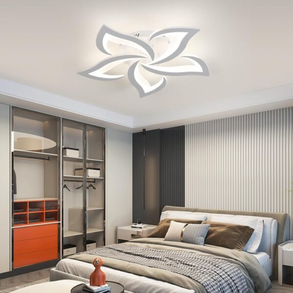 Dimmable Ceiling Light, White 5-Petals Flower Design Flush Mount Ceiling Lights Fixture, 3000K-6500K LED Acrylic with APP/Remote Control for Bedroom, Dining Room, Living Room, Kitchen