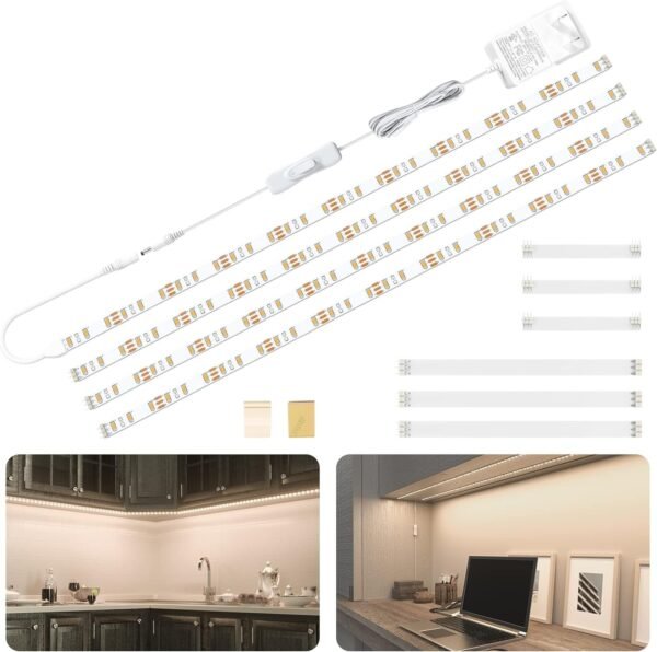 71peWOP7rML._AC_SL1500.jpg LED Cabinet Lights, 4 PCS 20inch LED Strip Lights Kit, Under Counter Lighting for Kitchen, Under Desk, Shelf, Display Case,Furniture, 120 LEDs, 1200 Lumen, 4000K Natural White