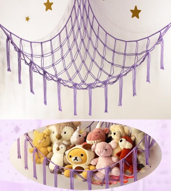 Large Stuffed Animal Hammock Corner Net for Toys Storage Hanging Stuff Animal Organizer Holder Pink Girls Living Room Bedroom Boho Nursery Dorm Decor