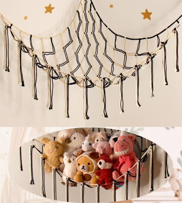 Large Stuffed Animal Hammock Corner Net for Toys Storage Hanging Stuff Animal Organizer Holder Pink Girls Living Room Bedroom Boho Nursery Dorm Decor