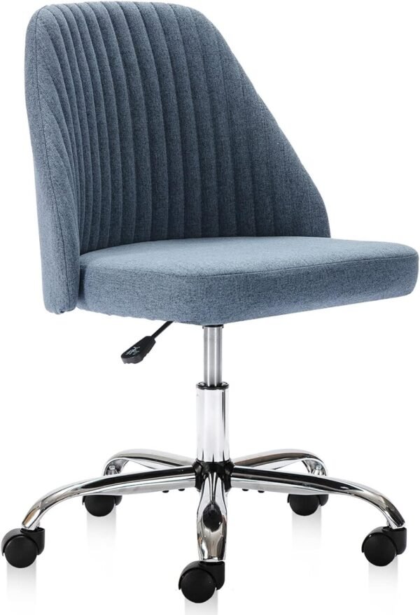 Armless Office Chair Cute Desk Chair, Modern Fabric Home Office Desk Chairs with Wheels Adjustable Swivel Task Computer Vanity Chair for Small Spaces