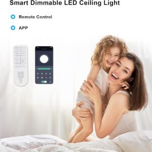 Dimmable Ceiling Light, White 5-Petals Flower Design Flush Mount Ceiling Lights Fixture, 3000K-6500K LED Acrylic with APP/Remote Control for Bedroom, Dining Room, Living Room, Kitchen