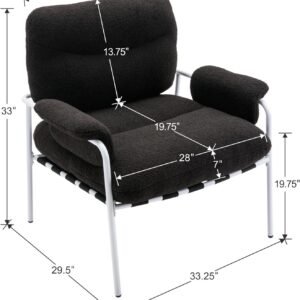 71rqq7xt0kL._AC_SL1500.jpg Black Sherpa Accent Chair Mid Century Modern Living Room Chairs with Metal Legs Comfy Upholstered Reading Single Wide Armchair for Living Room/Bedroom/Guest Room/Lounge