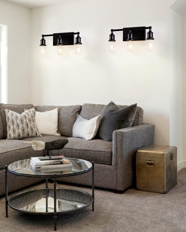 3-Light Vanity Light Fixture, Industrial Black Wall Sconce Lighting Fixture, Farmhouse Vanity Wall Lights Over Mirror, E26 Base Indoor Wall Lamp for Bathroom (Bulb Not Included)