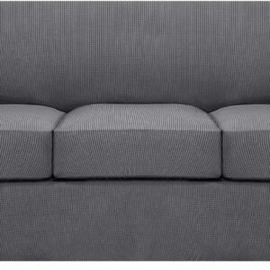 H.VERSAILTEX 3 Piece Stretch Sofa Covers for 2 Cushion Sofa Couch Covers for Living Room Furniture Cover (Base Cover Plus 2 Seat Cushion Covers) Thicker Jacquard Fabric(Large Sofa, Grey)