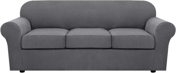 H.VERSAILTEX 3 Piece Stretch Sofa Covers for 2 Cushion Sofa Couch Covers for Living Room Furniture Cover (Base Cover Plus 2 Seat Cushion Covers) Thicker Jacquard Fabric(Large Sofa, Grey)