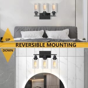 71stAL0csoL._AC_SL1500.jpg Bathroom Light Fixtures, 3-Light Bathroom Vanity Light, Matte Black Vanity Light with Clear Glass Shade, Modern Bathroom Lights Over Mirror, Vanity Lighting Fixtures for Bathroom, Living Room, Hallway