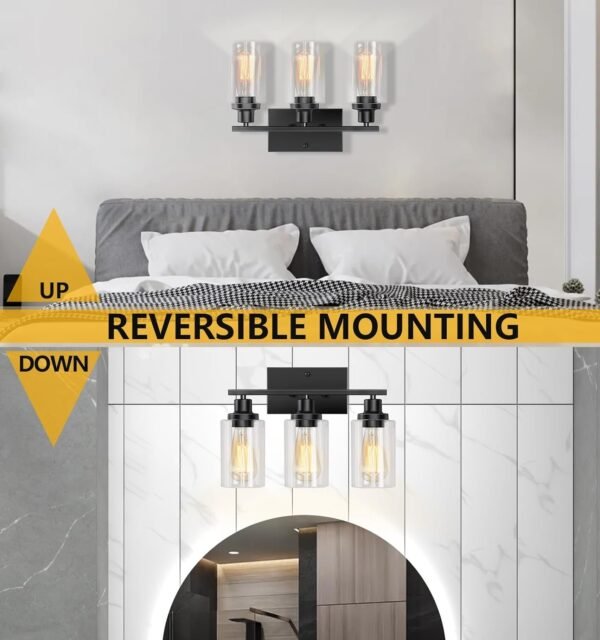 71stAL0csoL._AC_SL1500.jpg Bathroom Light Fixtures, 3-Light Bathroom Vanity Light, Matte Black Vanity Light with Clear Glass Shade, Modern Bathroom Lights Over Mirror, Vanity Lighting Fixtures for Bathroom, Living Room, Hallway